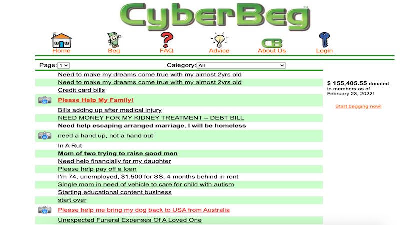 CyberBeg home page