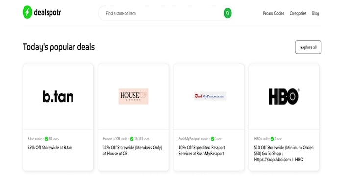 Dealspotr homepage