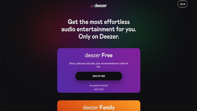 Deezer homepage