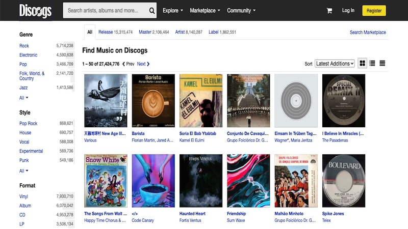 Discogs homepage