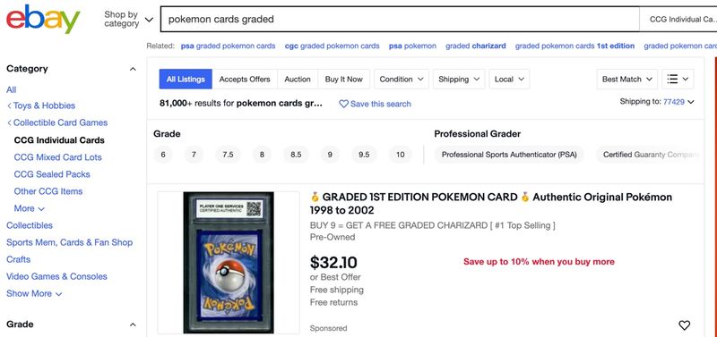 Graded Pokemon card on Ebay