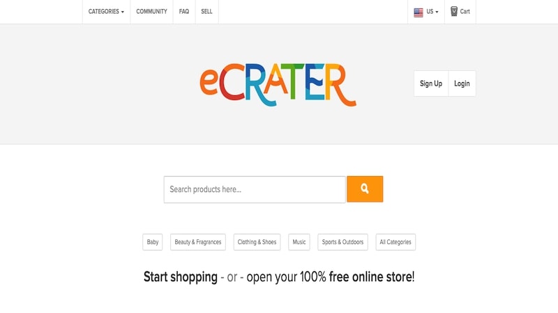 eCrater homepage