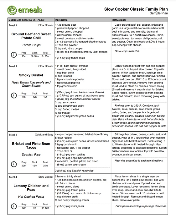 emeals meal plan example