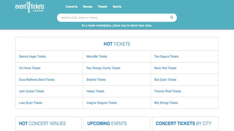 Event Tickets Center home page