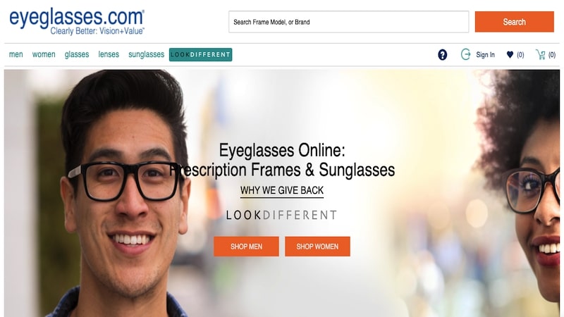 eyeglasses.com homepage