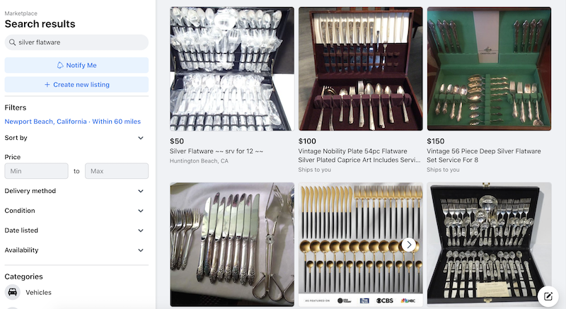 silver flatware on Facebook marketplace 