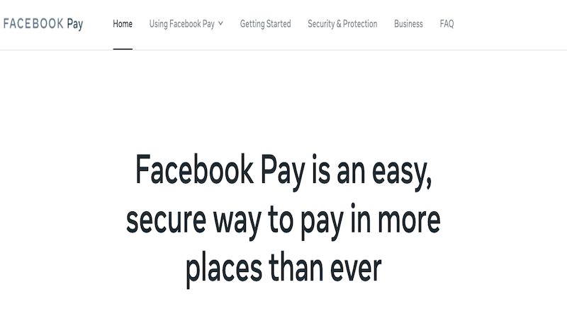 Facebook Pay home page