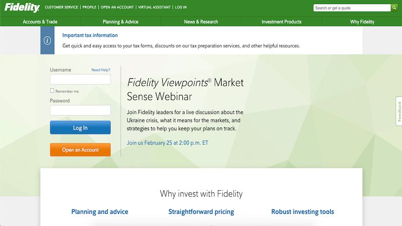 Fidelity homepage