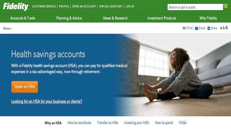 Fidelity HSA home page