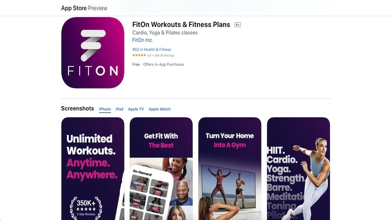 FitOn app page