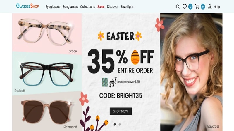 Glasses Shop homepage