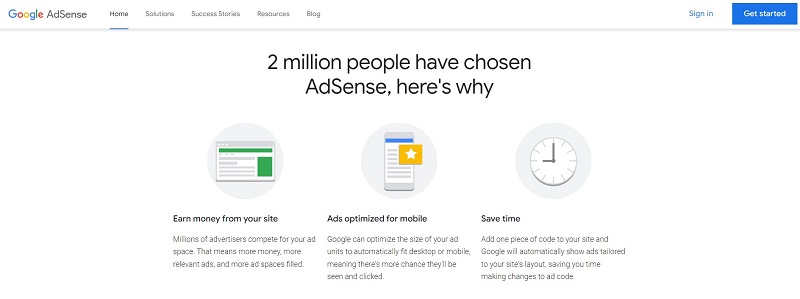 google adsense home page