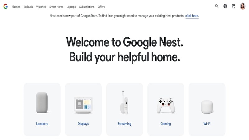 Google Nest homepage