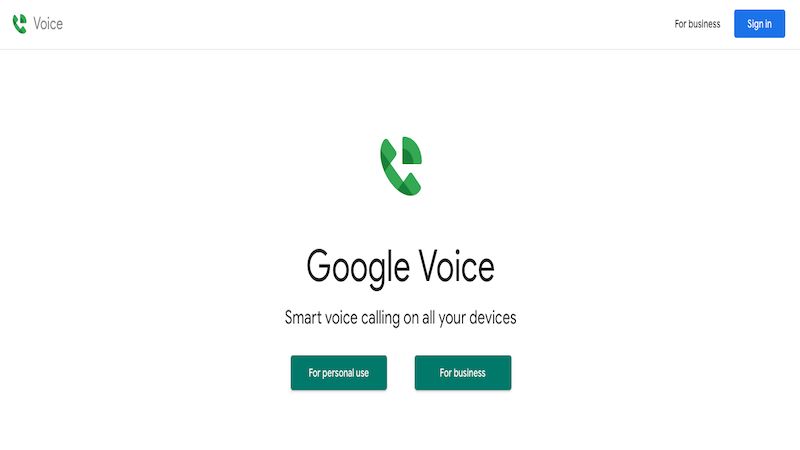 Google Voice home page