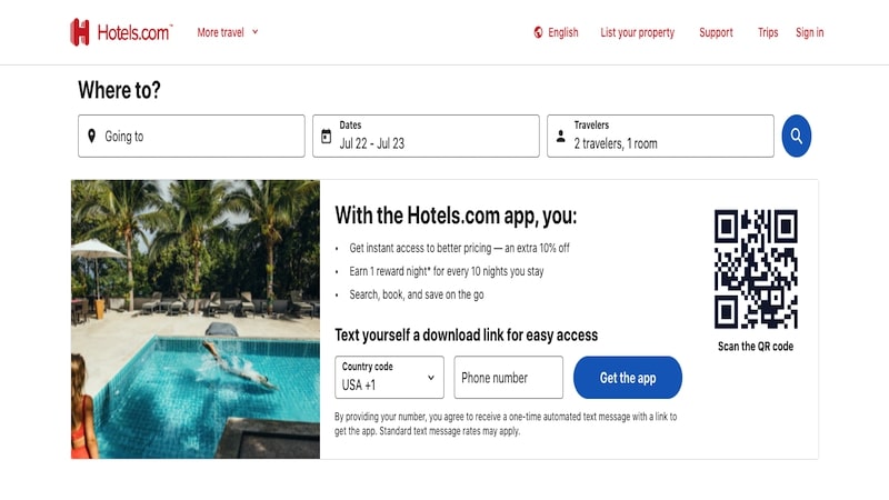 hotels.com homepage
