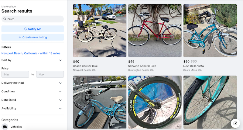Facebook marketplace home page