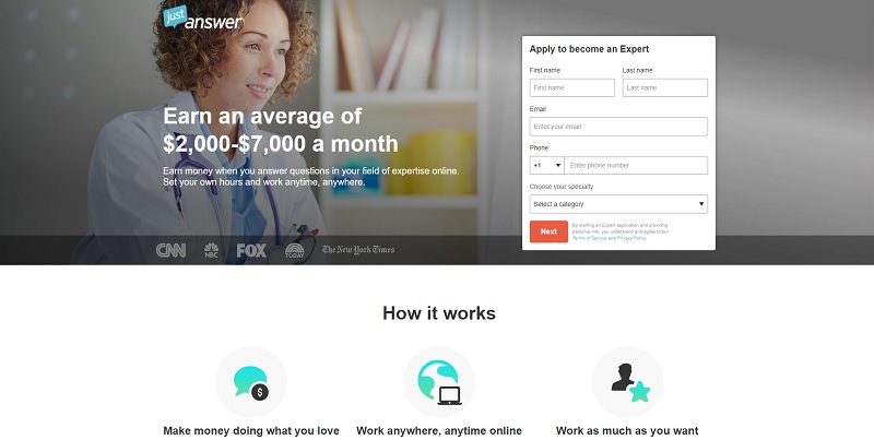 justanswer - earn an average of $2,000 - $7,000 a month