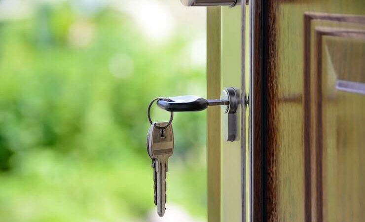 Keys in lock on door opening the front door