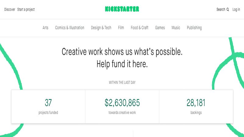 Kickstarter home page
