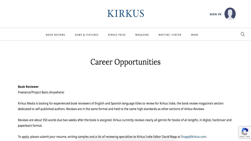 Kirkus Media careers page