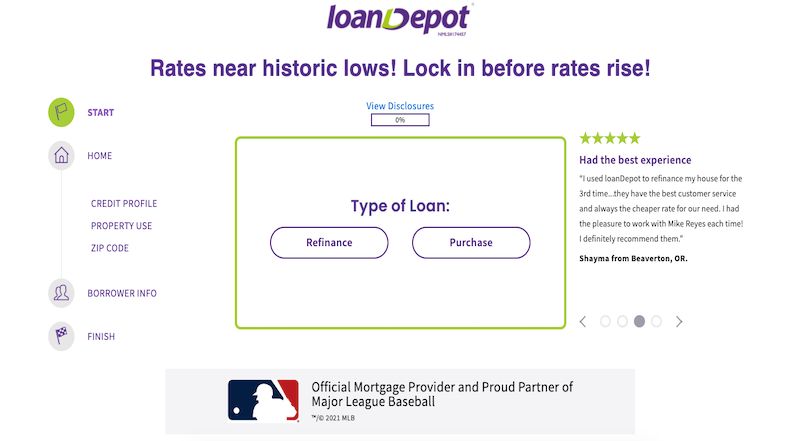 LoanDepot home page