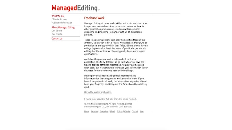 Managed Editing proofreading career page