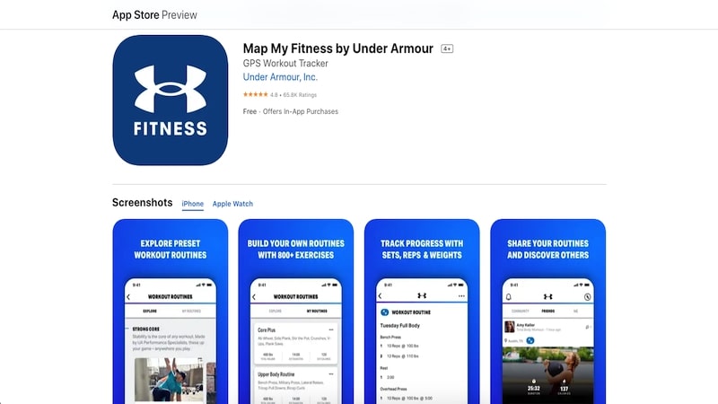 Map My Fitness app page