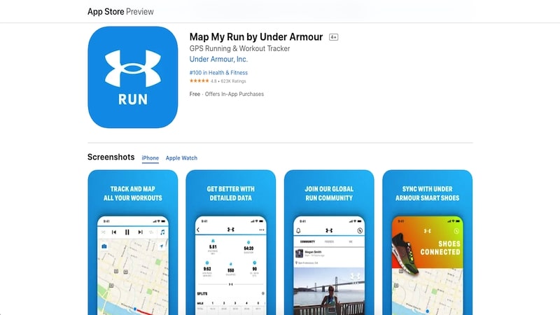 Map My Run app page