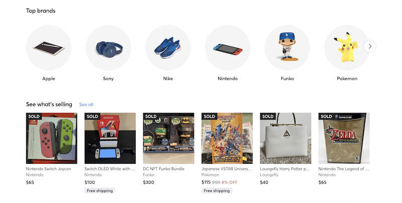 Mercari home page