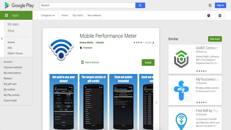 Mobile Performance Meter app homepage