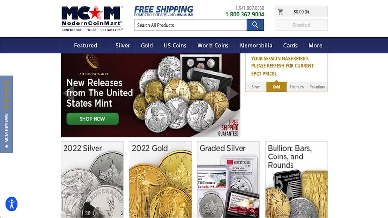 Modern Coin Mart homepage