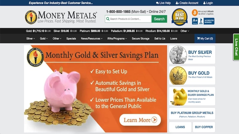 Money Metals Exchange homepage