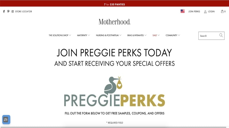 Motherhood Perks homepage
