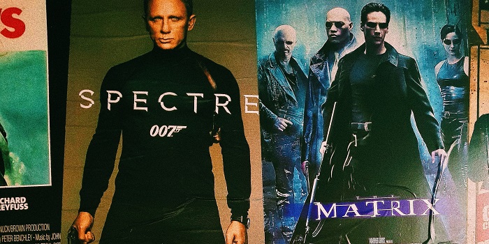 Movie posters of Spectre and the Matrix