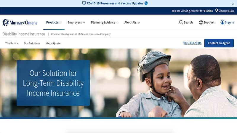 Mutual of Ohama disability insurance page