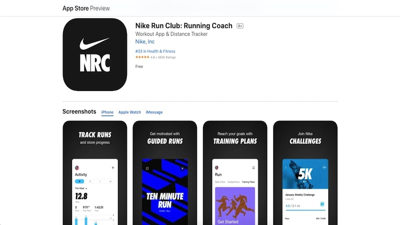 Nike Run Club app page