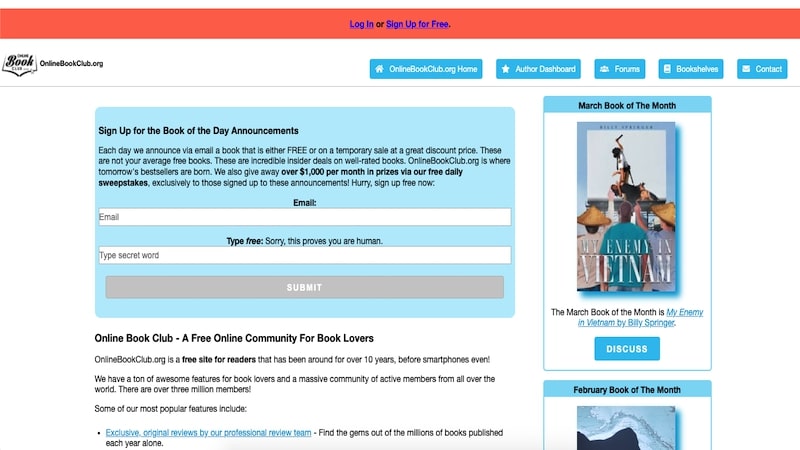 Online Book Club home page