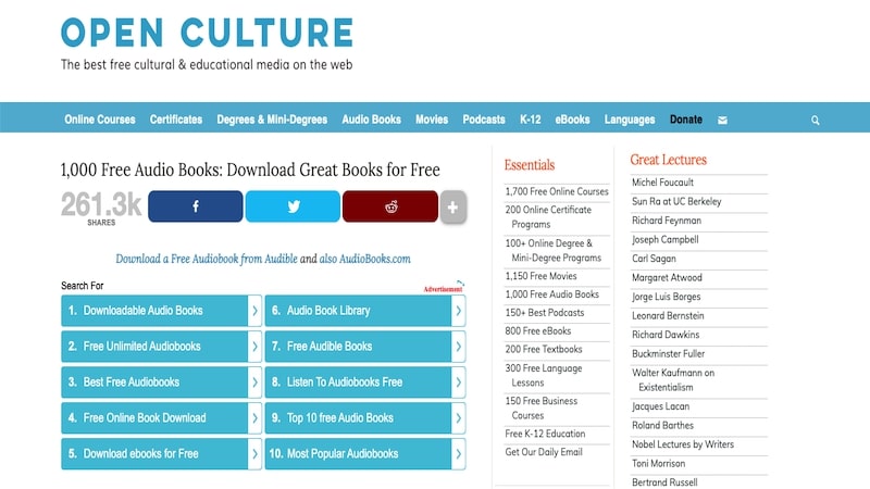 Open Culture homepage