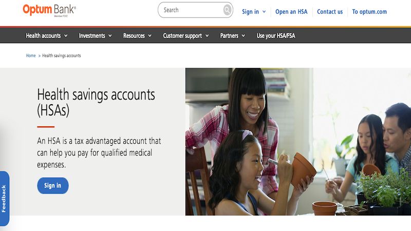 Optum Bank HSA home page