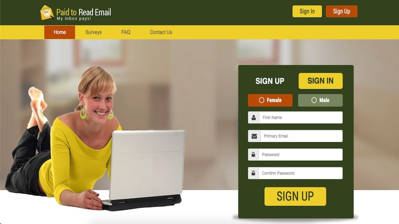 Paid to Read Email homepage
