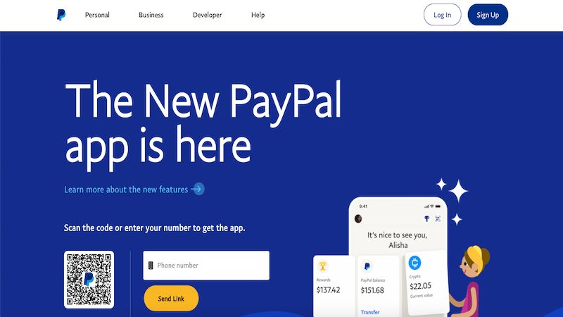 PayPal home page