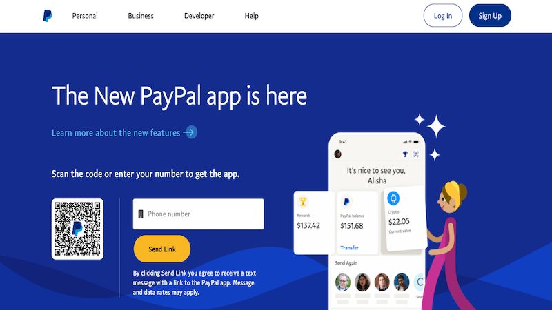 PayPal home page