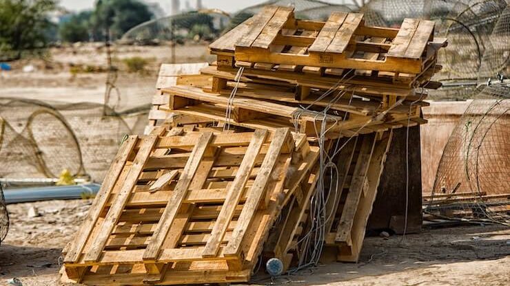 Pile of abandoned wood pallets to be recycled or up cycled