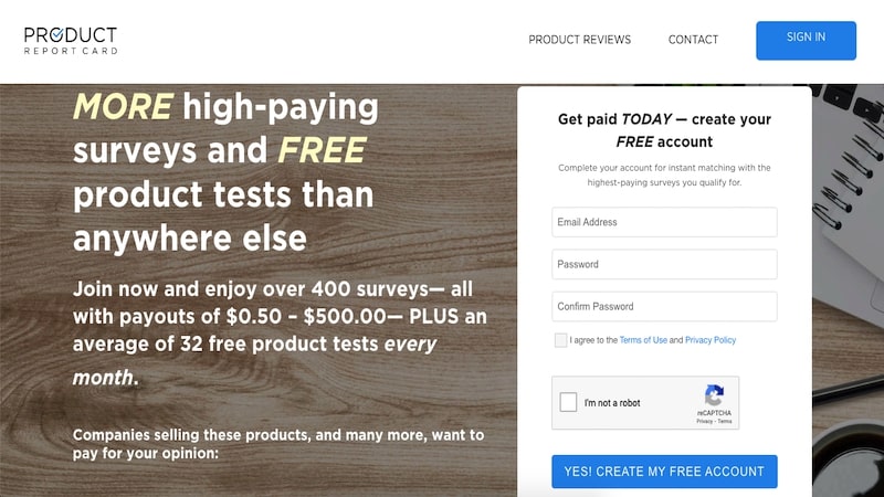 Product Report Card homepage