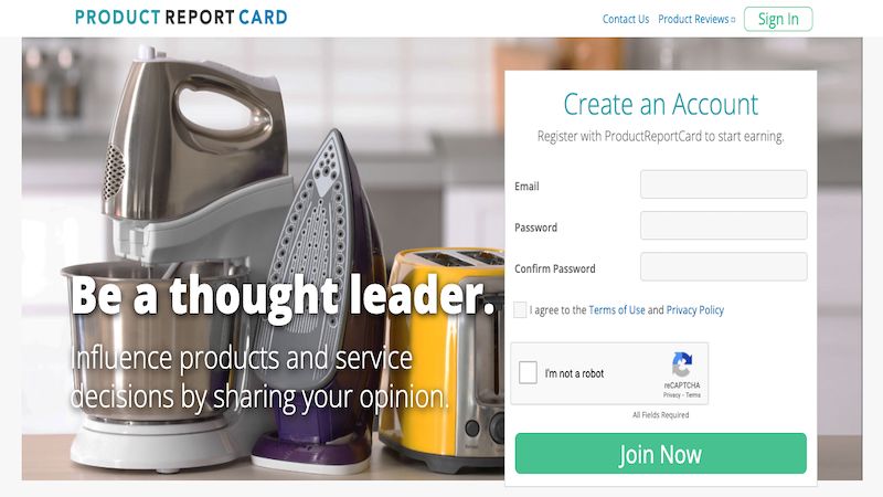 Product Report Card home page