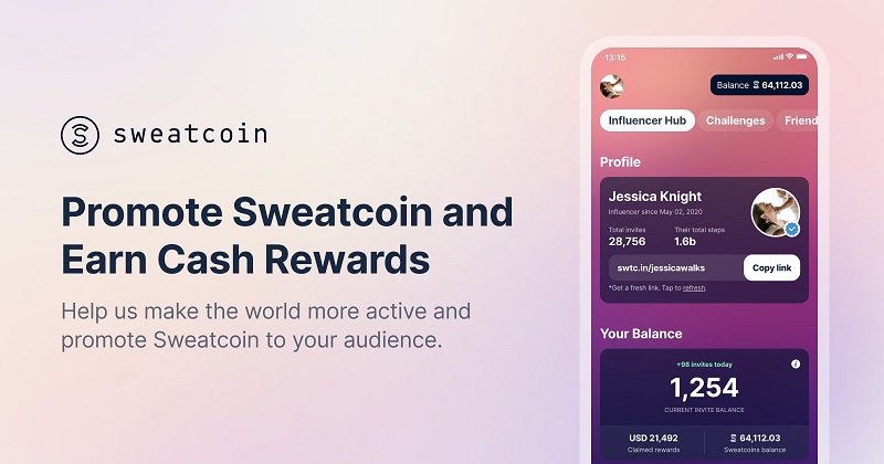 promote sweatcoin and get cash rewards