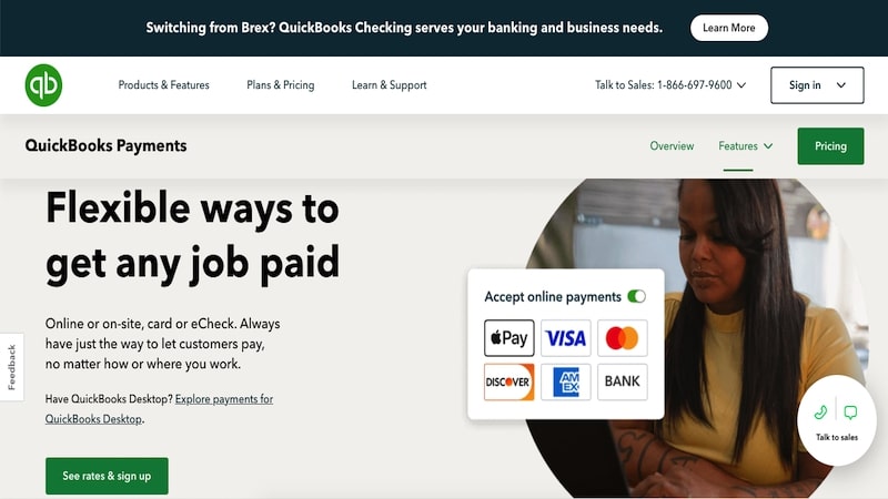 Quickbooks Payments homepage