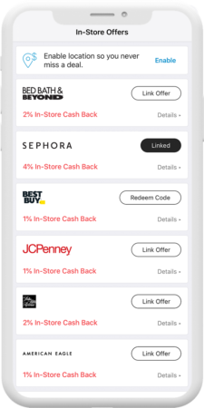 stores that offer cash back on rakuten app