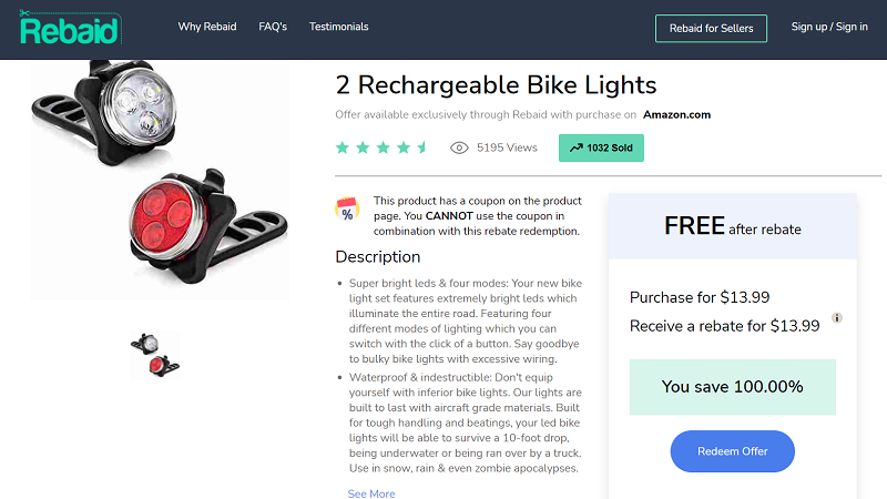 rebaid - free bike lights from amazon