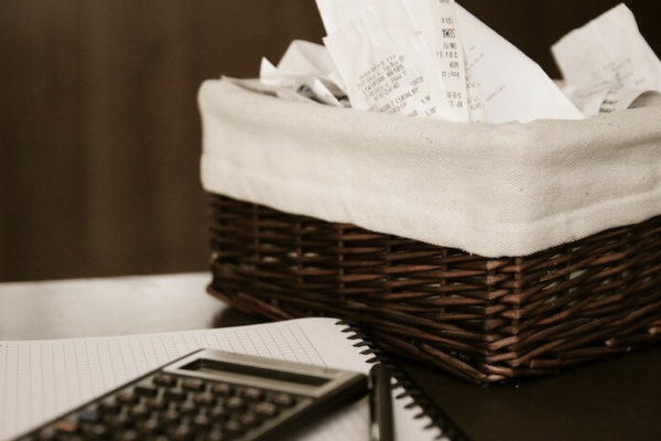 Basket of receipts in a basket to use for tax deductions